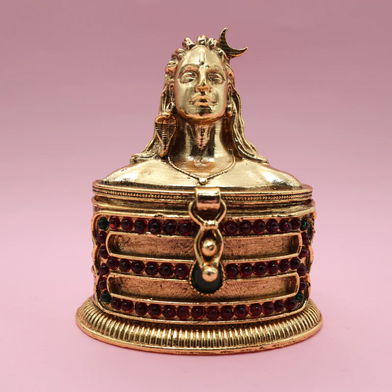 Antique Gold Kemp Adi Yogi Isha Shiva Kumkum Box